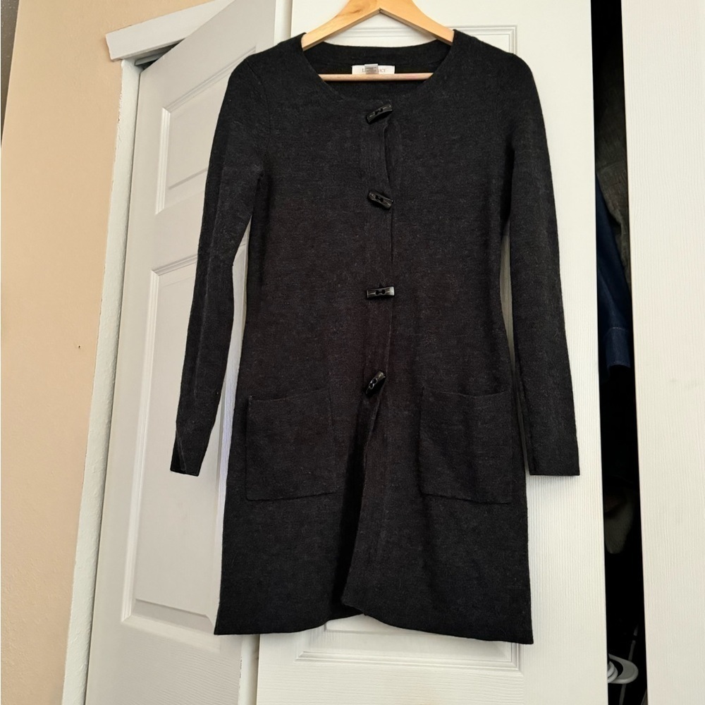 Merino wool gray long cardigan